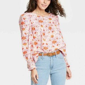 Universal Thread Floral Print Ballon Sleeve Plus Size Boho Blouse Size XXL